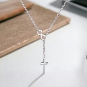 NEW 14K white gold plated infinity cross Christian chain necklace jewelry B19A